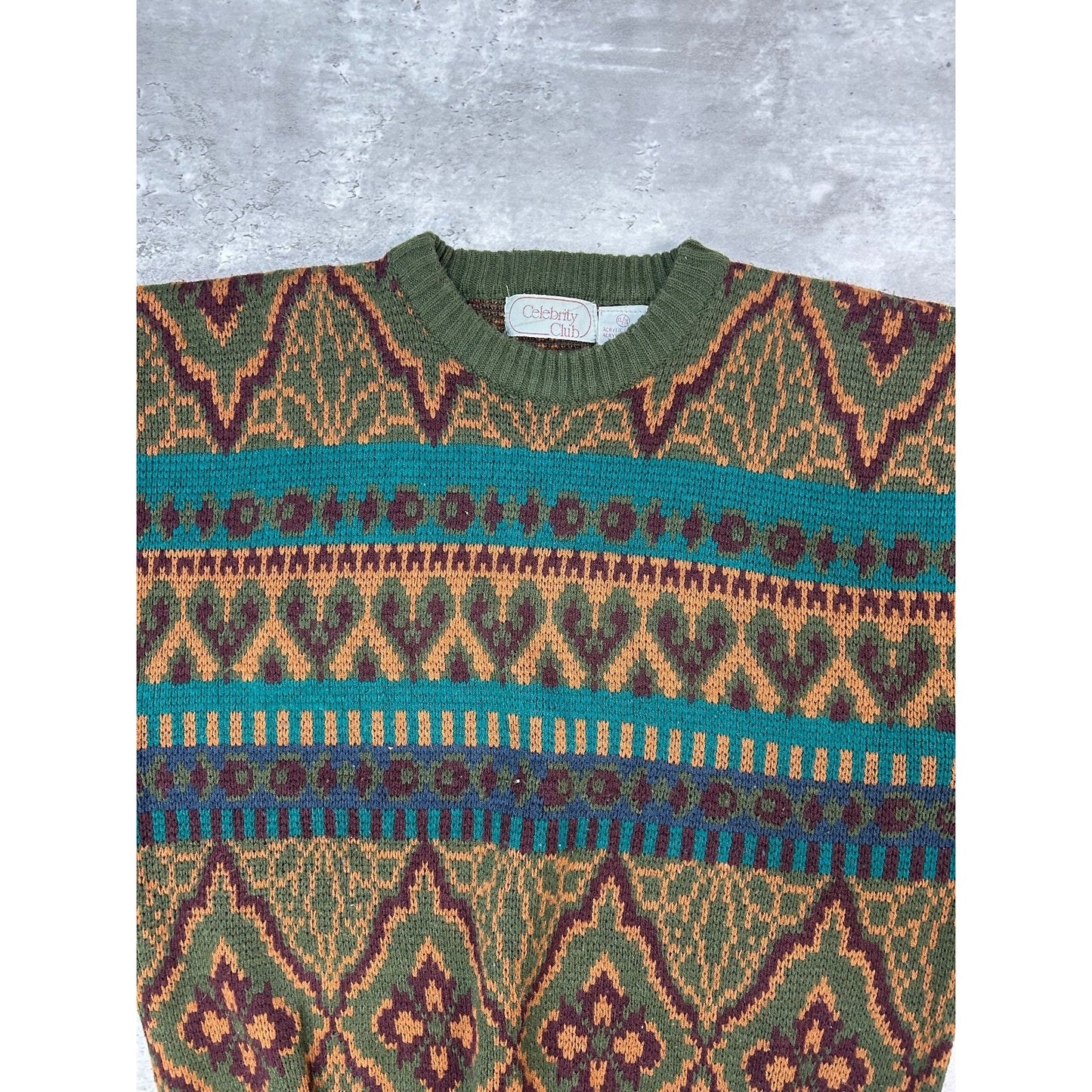 Vintage 90s Celebrity Club Abstract Striped Pullover Knit Sweater Size XL