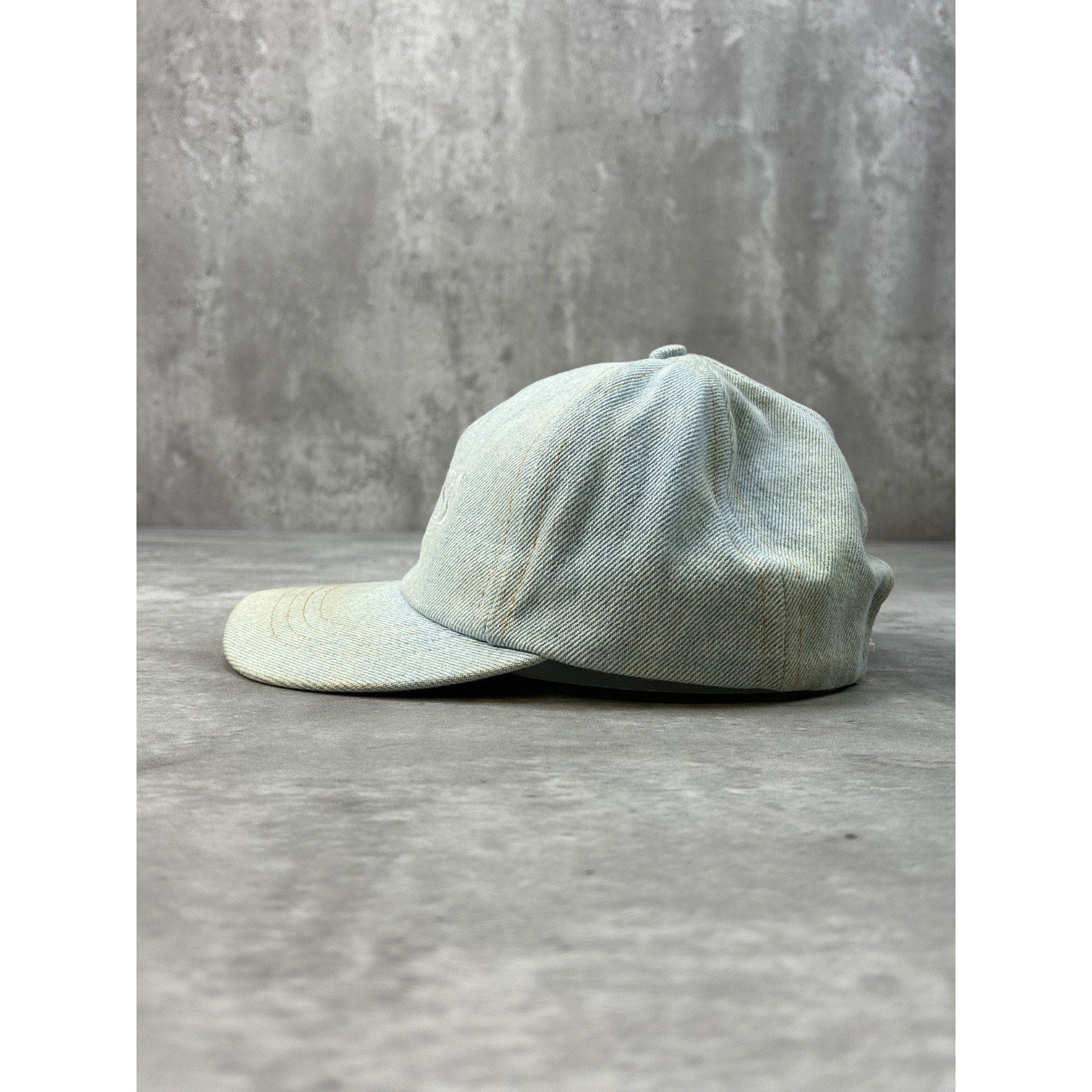 Vintage 90s Guess USA Light Wash Denim Embroidered Spellout Snapback Hat OSFA