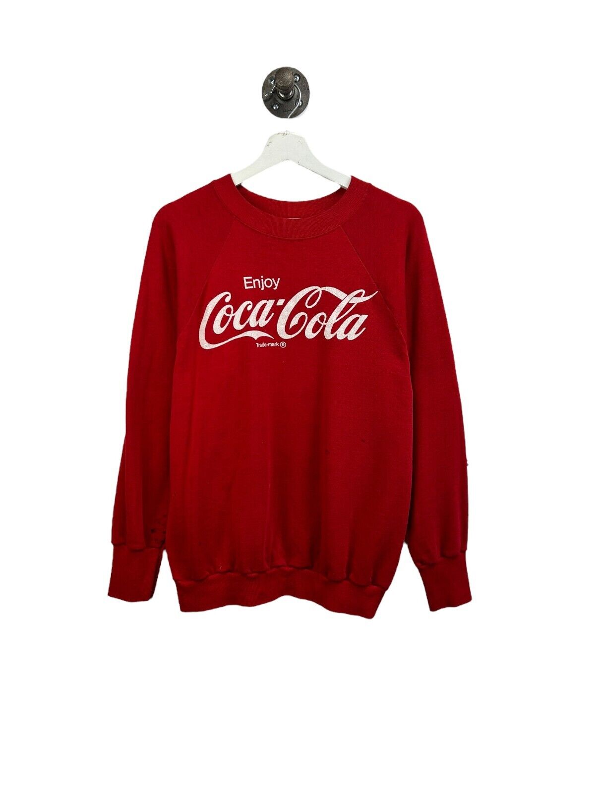 Vintage 80s Coca Cola Script Spellout Crewneck Sweatshirt Size Large Red