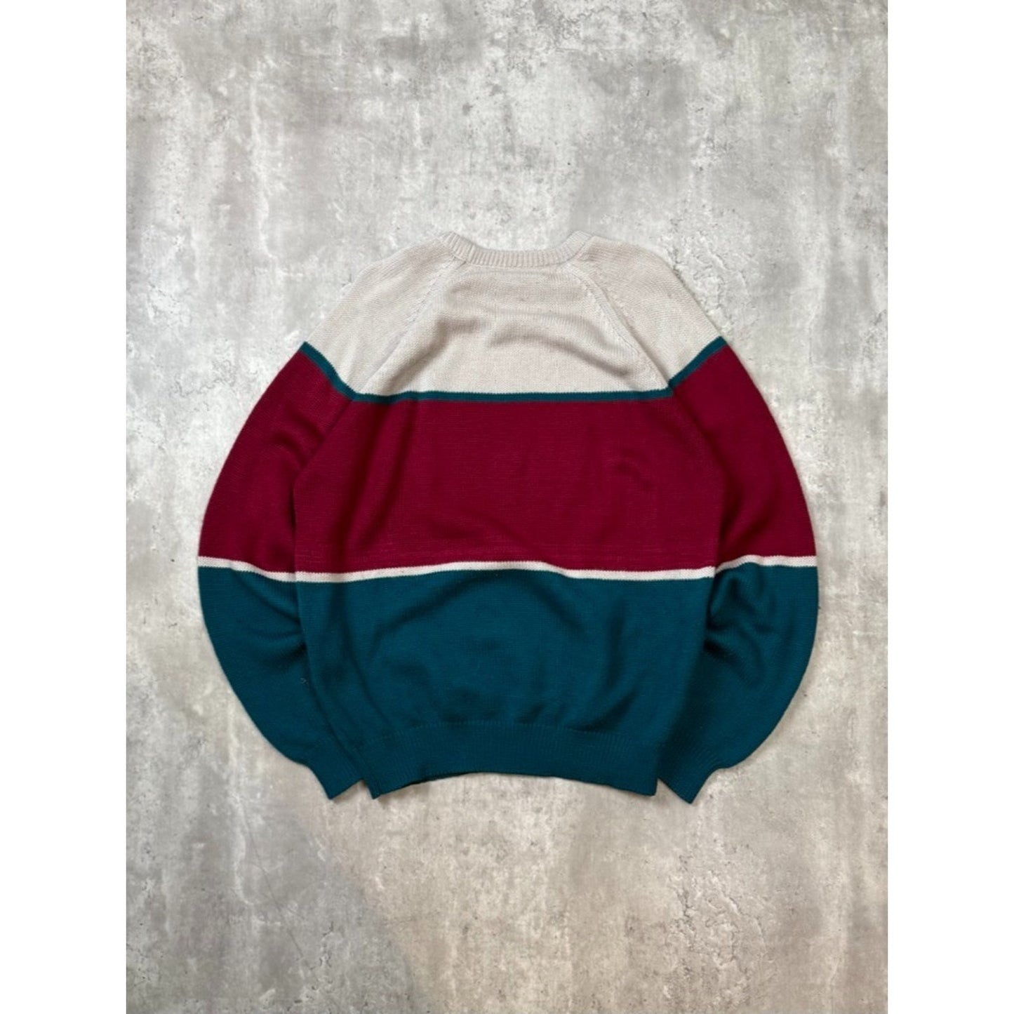 Vintage John R Marks Tri Colour Striped Pullover Knit Sweater Size XL