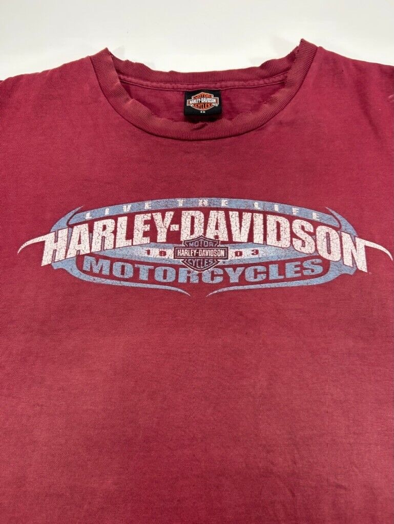 Vintage Harley Davidson Live The Life Graphic Spellout T-Shirt Size 2XL Red