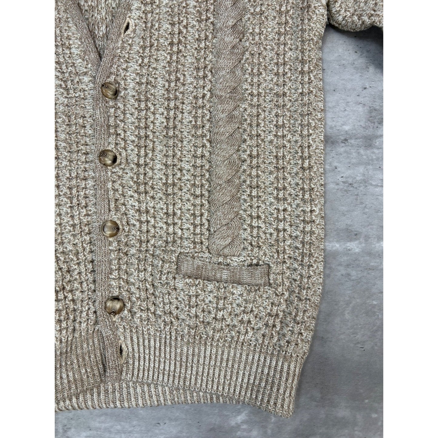 Vintage 80s/90s 3/4 Button Textured Knit Cardigan Sweater Size Large Beige
