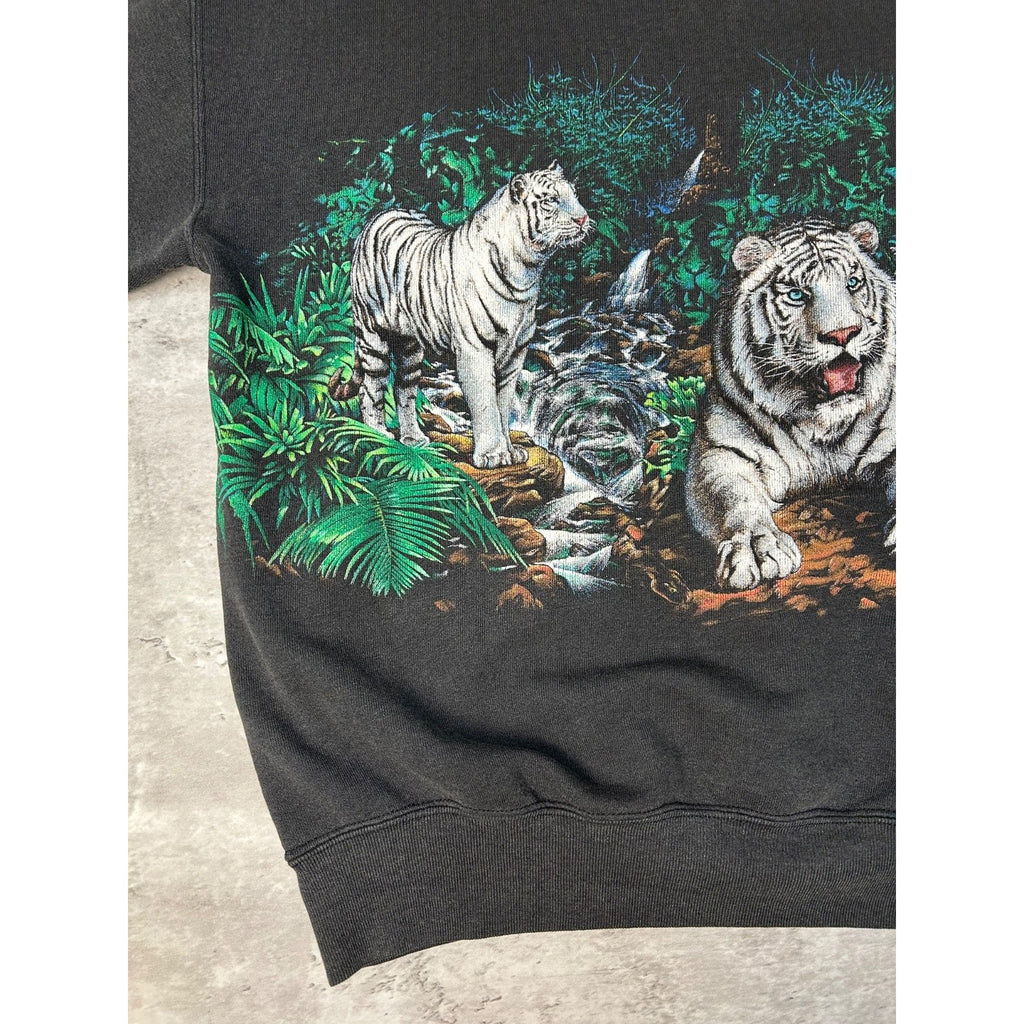 Vintage 90s White Tiger Animal Nature Jungle Graphic Sweatshirt Size Large