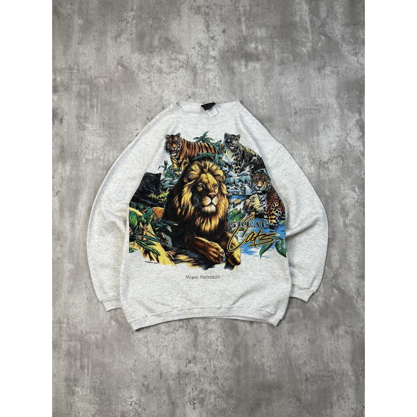Vintage 90s Miami Metro Zoo Big Cats Nature Animal Graphic Sweatshirt Sz Medium