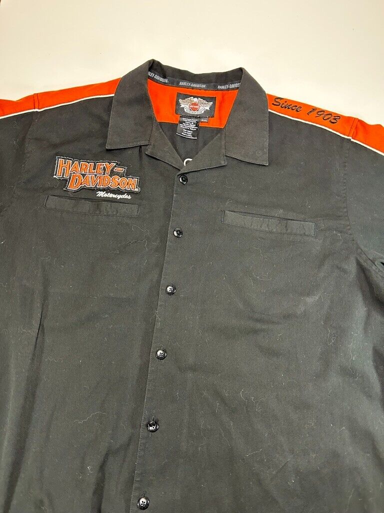 Harley Davidson Short Sleeve Double Pocket Mechanic Button Up Shirt Size 2XL