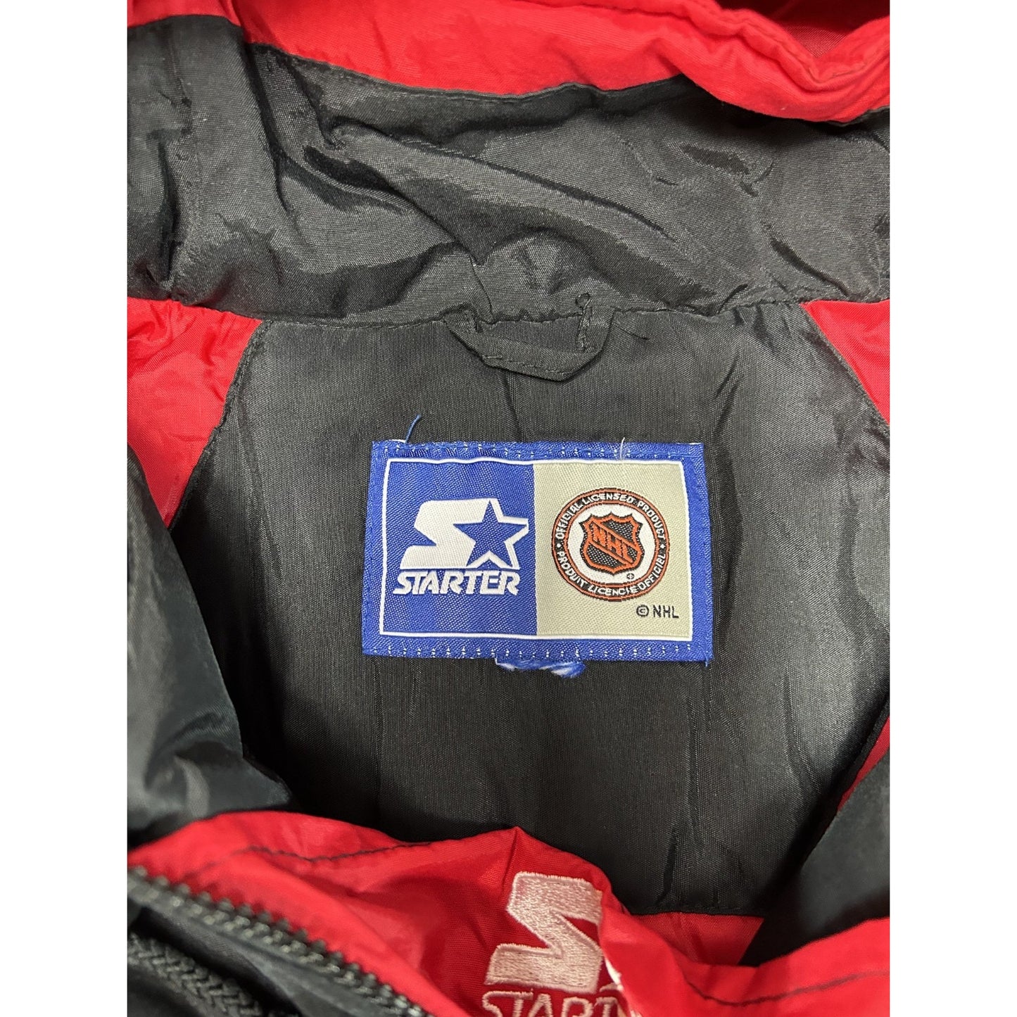 Vintage 90s New Jersey Devils NHL Starter 1/2 Pull Over Insulated Jacket Sz 2XL