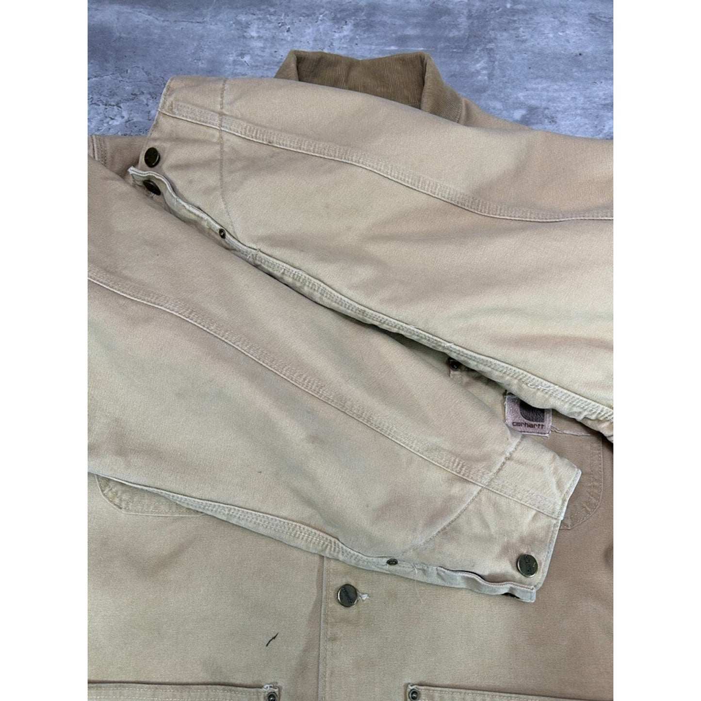 Vintage Carhartt Blanket Lined Canvas Workwear Chore Jacket Size XL Beige