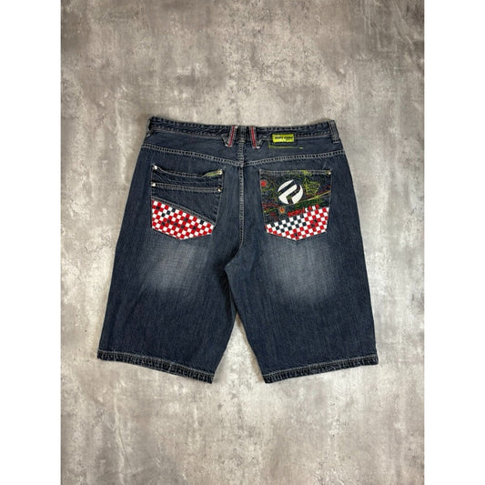 Vintage Y2K Pepe Jeans Embroidered Pockets Dark Wash Denim Shorts Size 44