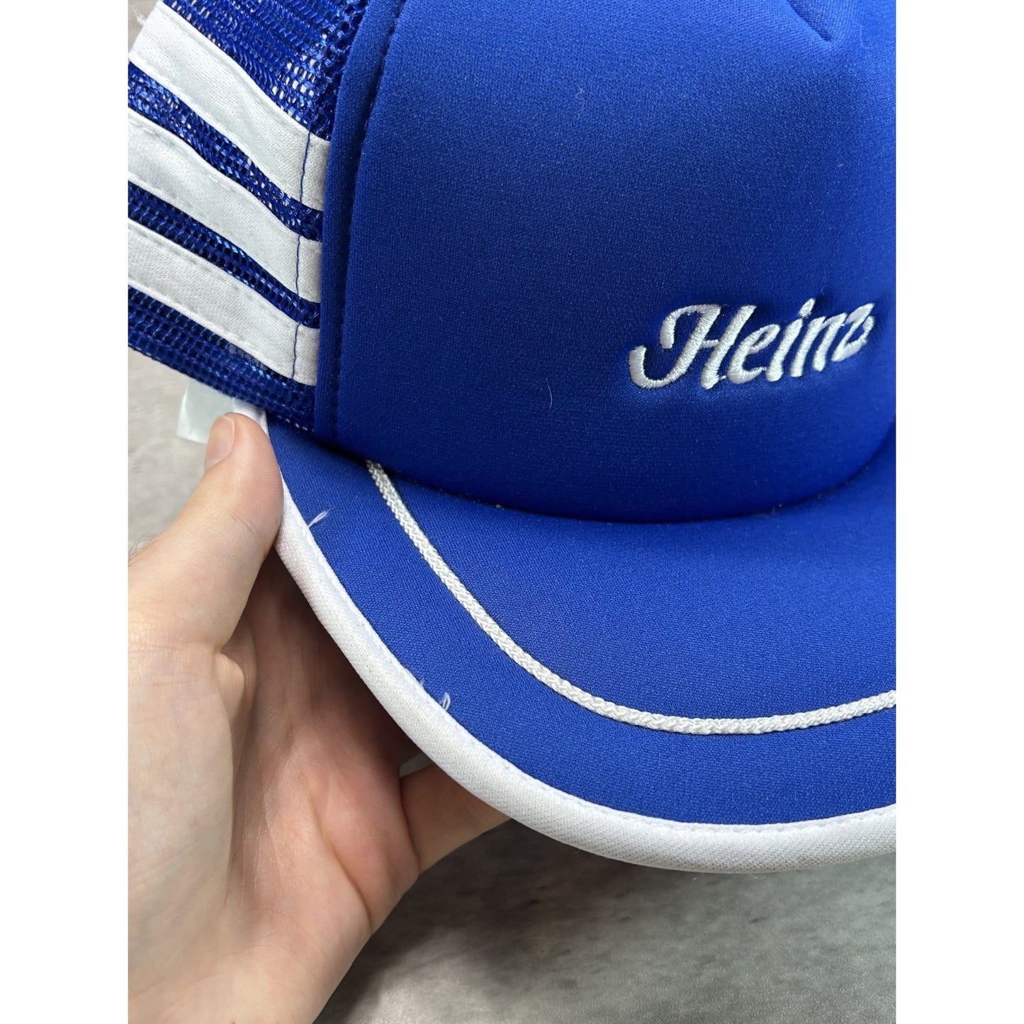 Vintage 80s Heinz Embroidered Spellout Three Stripe Trucker Snapback Hat OSFA