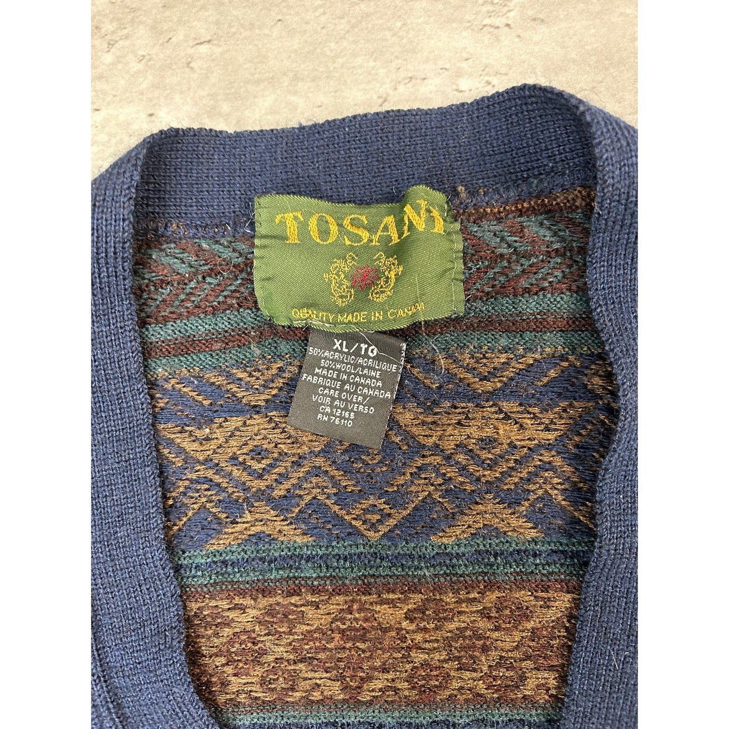 Vintage 90s Tosani Abstract Striped Knit Cardigan Sweater Size XL