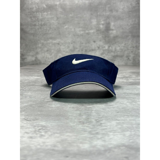 Vintage Nike Embroidered Swoosh Strapback Visor OSFA Navy Blue