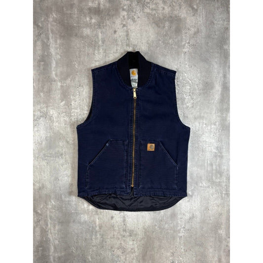 Vintage Carhartt Insulated Canvas Workwear Full Zip Vest Size Small Blue