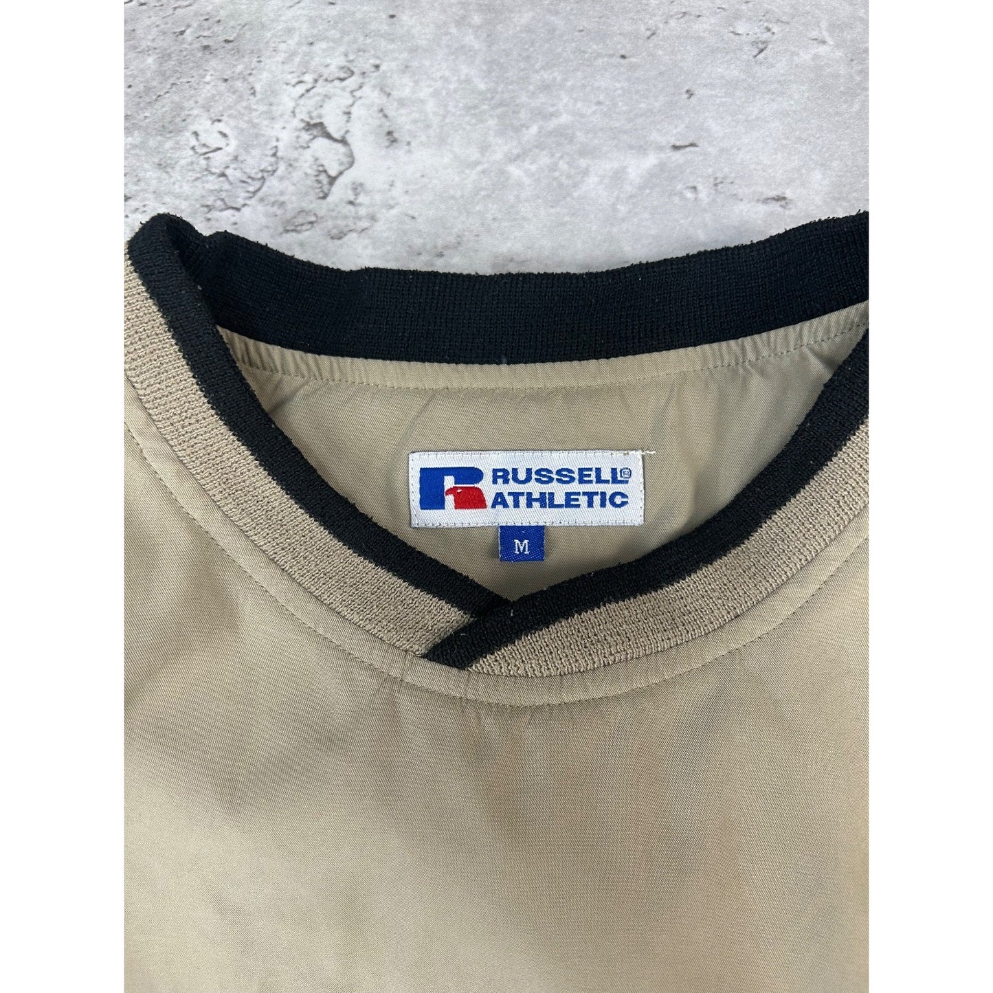 Vintage Russell Athletic Blank Pullover Windbreaker Jacket Size Medium Beige