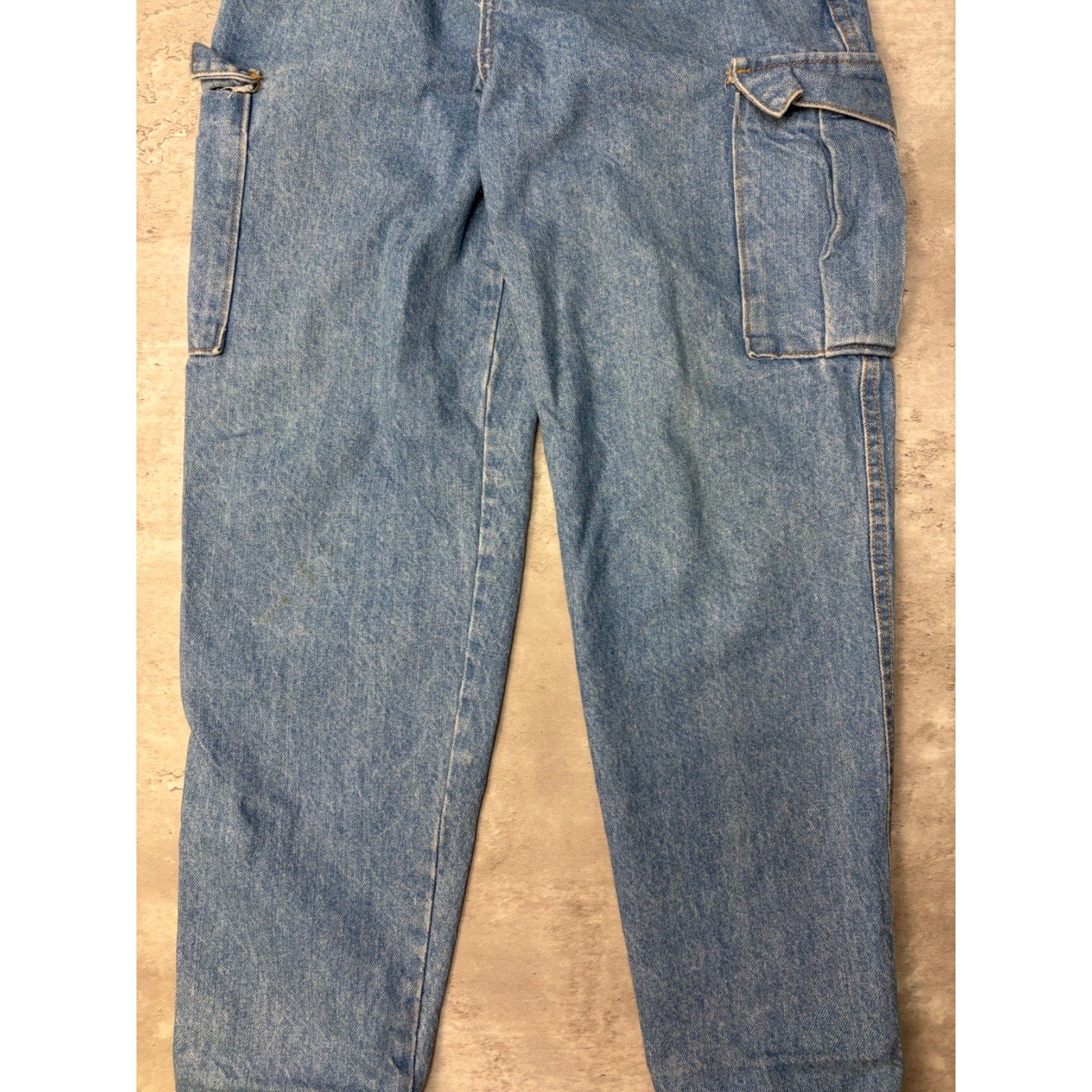 Vintage 90s Womens Palmettos Medium Wash Denim Cargo Pants Size 25