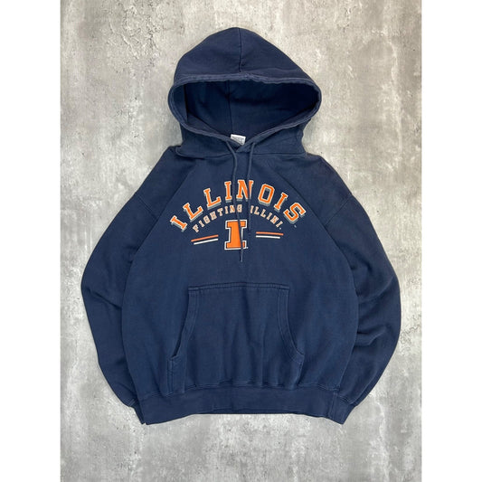 Vintage Illinois Fighting Illinis NCAA Graphic Spellout Hooded Sweatshirt Large