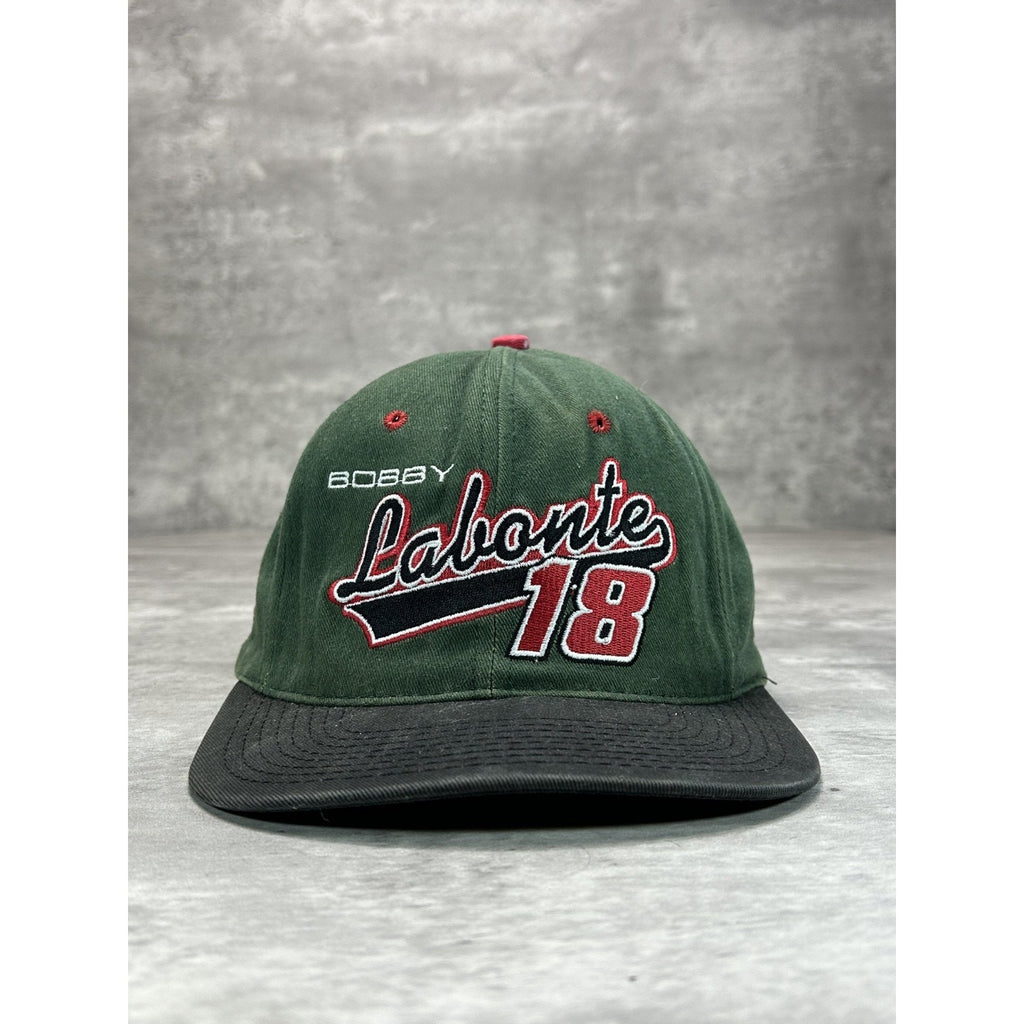 Vintage 90s Bobby Labonte #18 Embroidered Spellout Nascar Snapback Hat OSFA