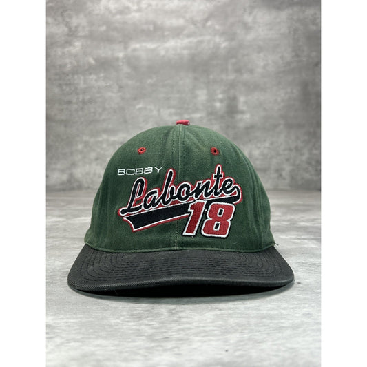 Vintage 90s Bobby Labonte #18 Embroidered Spellout Nascar Snapback Hat OSFA