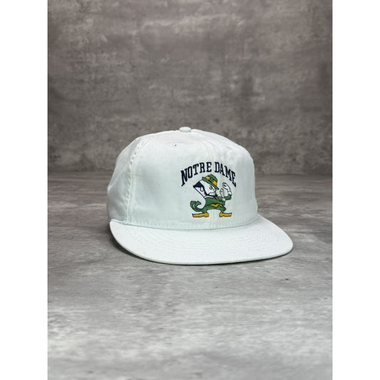Vintage 90s Notre Dame Fighting Irish NCAA Embroidered Snapback Hat OSFA White