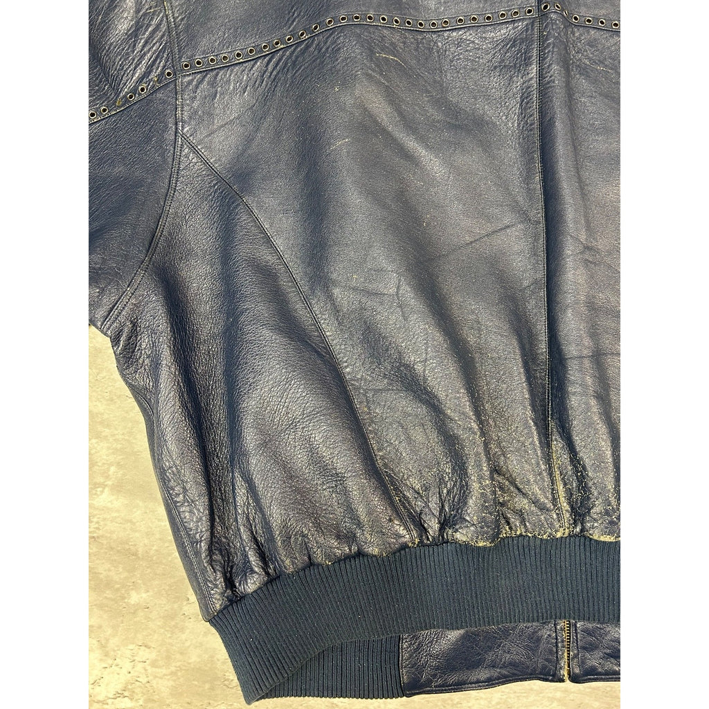 Vintage Pelle Pelle Riveted Full Zip Leather Bomber Jacket Size 2XL
