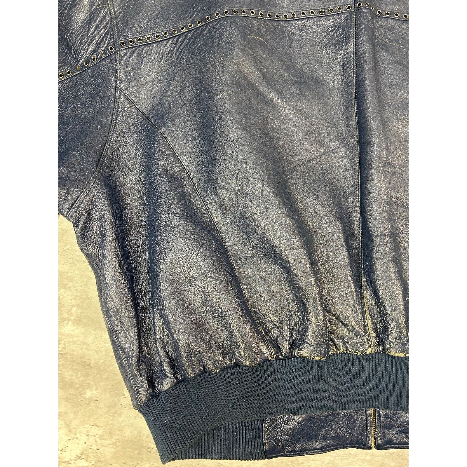 Vintage Pelle Pelle Riveted Full Zip Leather Bomber Jacket Size 2XL