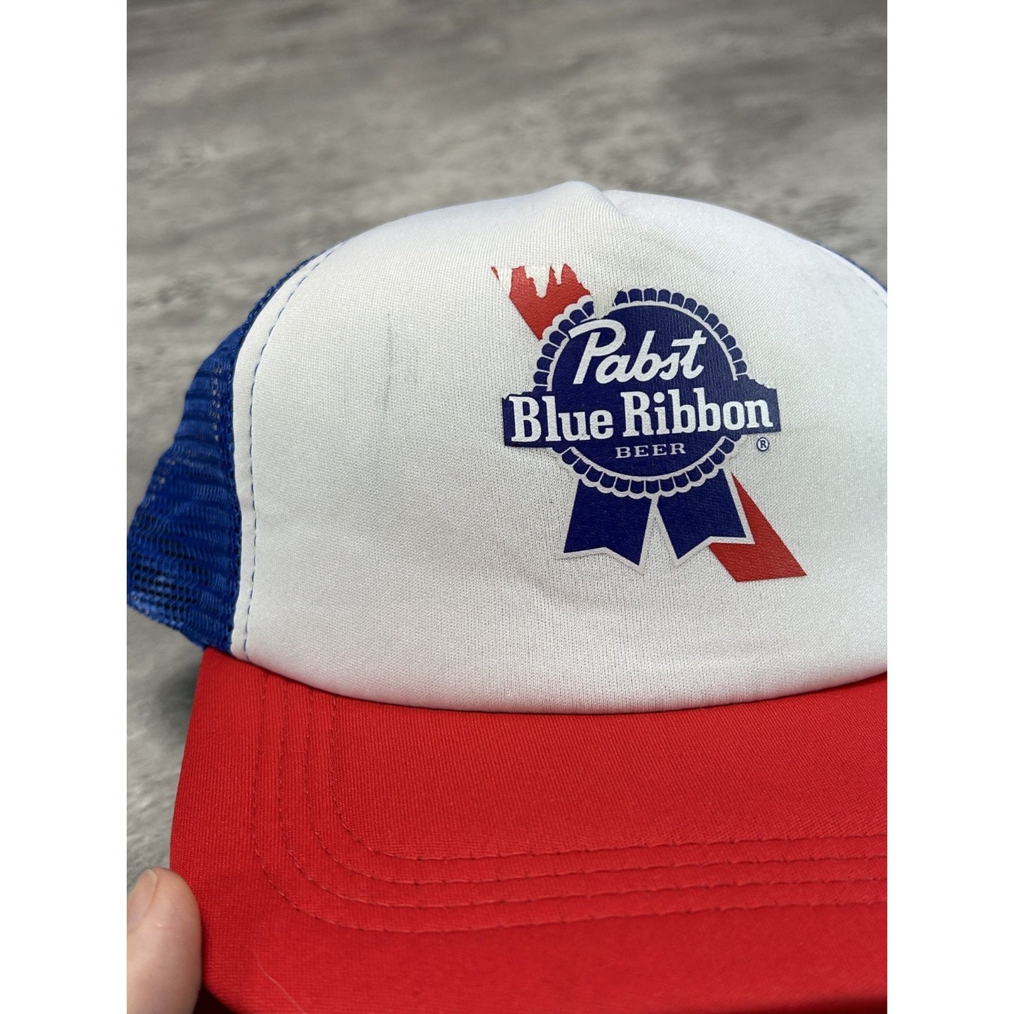 Vintage 90s Pabst Blue Ribbon Beer Promo Graphic Trucker Snapback Hat OSFA