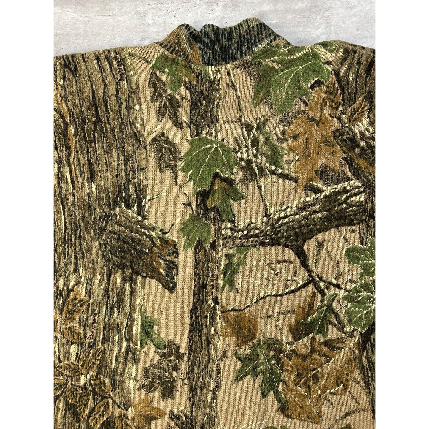 Vintage 80s/90s Saf-T-Bak Tree Camo Hunting 1/4 Button Knit Sweater Size 3XL