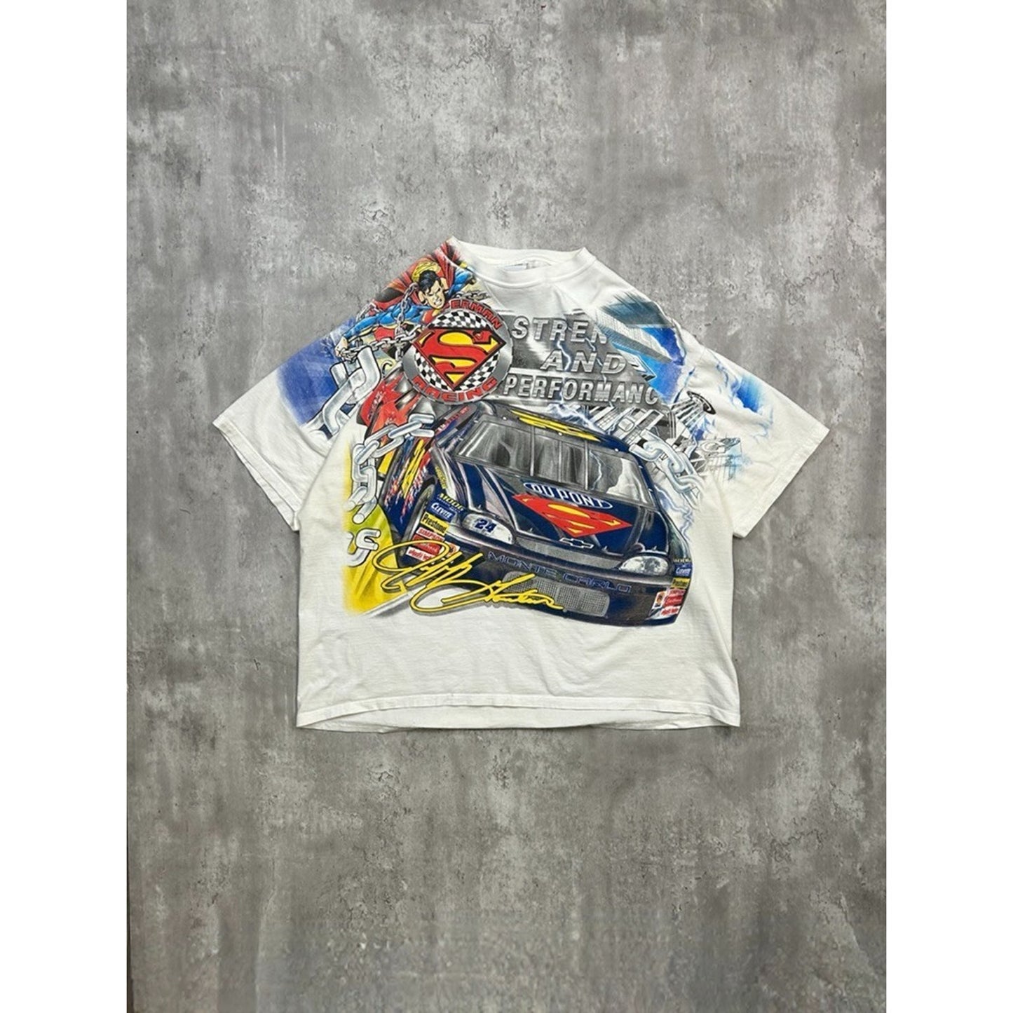 Vintage 1999 Jeff Gordon #24 Superman Nascar Racing All Over Print T-Shirt Sz XL