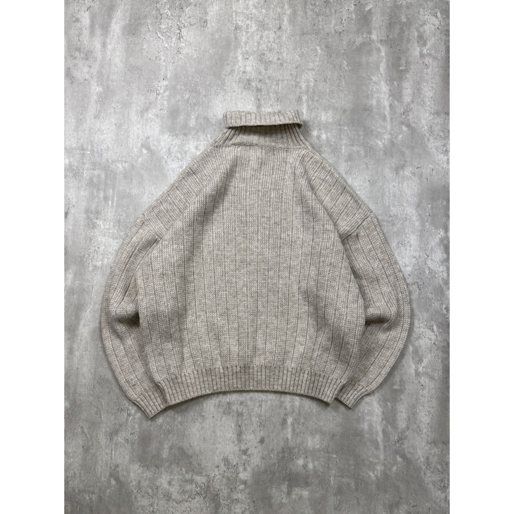 Vintage Maple Leaf Embroidered Turtle Neck Beige Knit Sweater Size XL