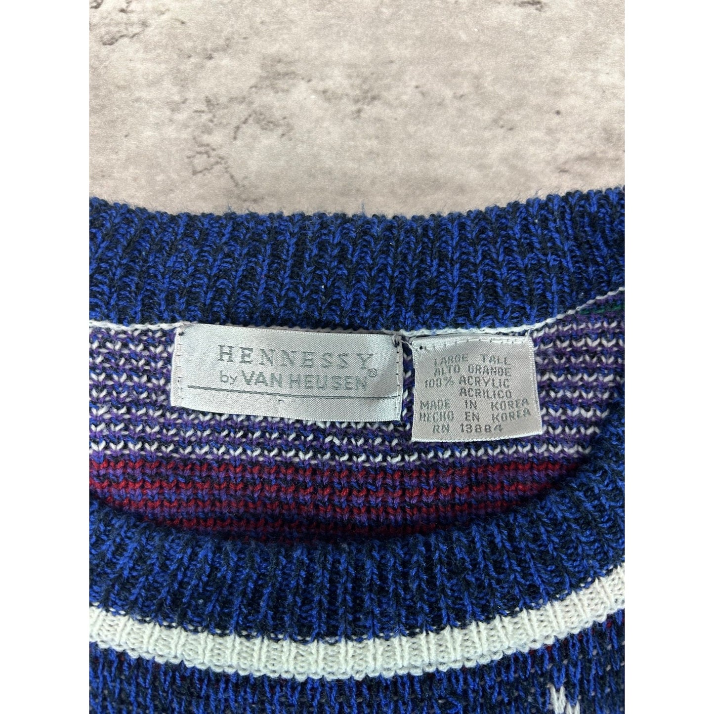 Vintage 90s Van Heusen Abstract Striped Pullover Knit Sweater Size Large Tall