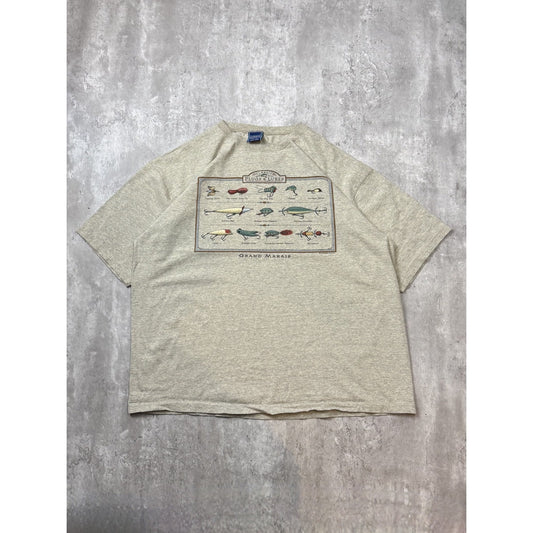 Vintage 90s Plugs And Lures Fishing Baits Graphic Outdoors T-Shirt Size XL