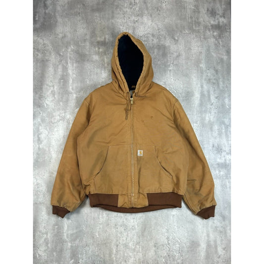 Vintage Carhartt Quilted Lined Canvas Workwear Hooded Active Jacket Size Large