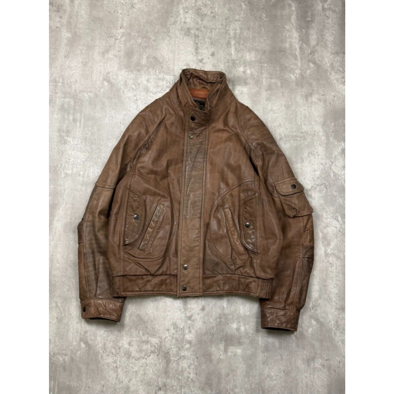 Vintage 90s Reed Sportswear Full Zip Brown Leather Bomber Jacket Size Large