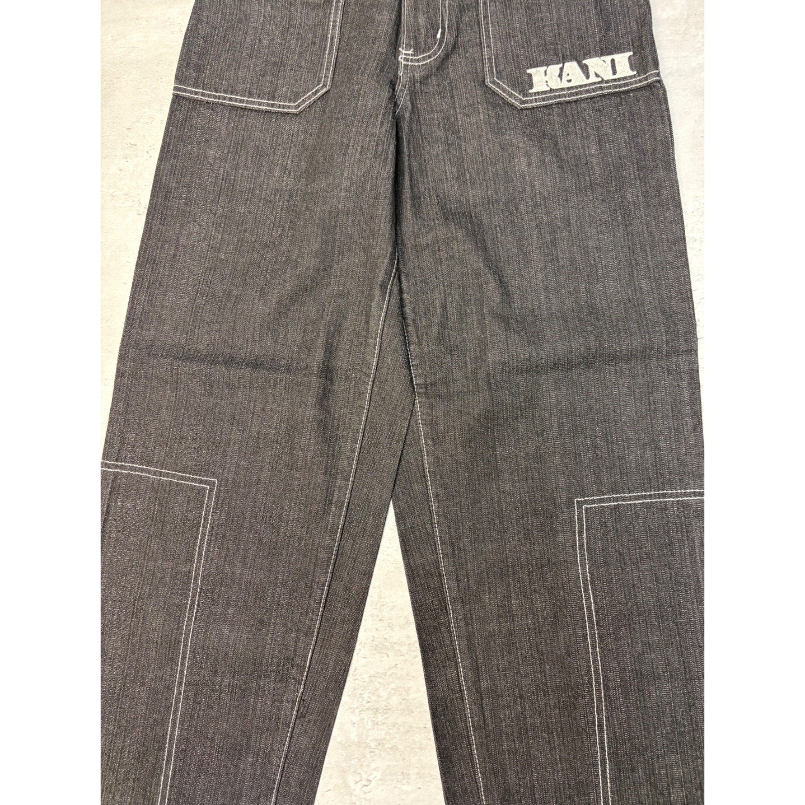 Vintage Y2K Womens Kani Embroidered Spellout Black Wash Denim Pants Size 28x29