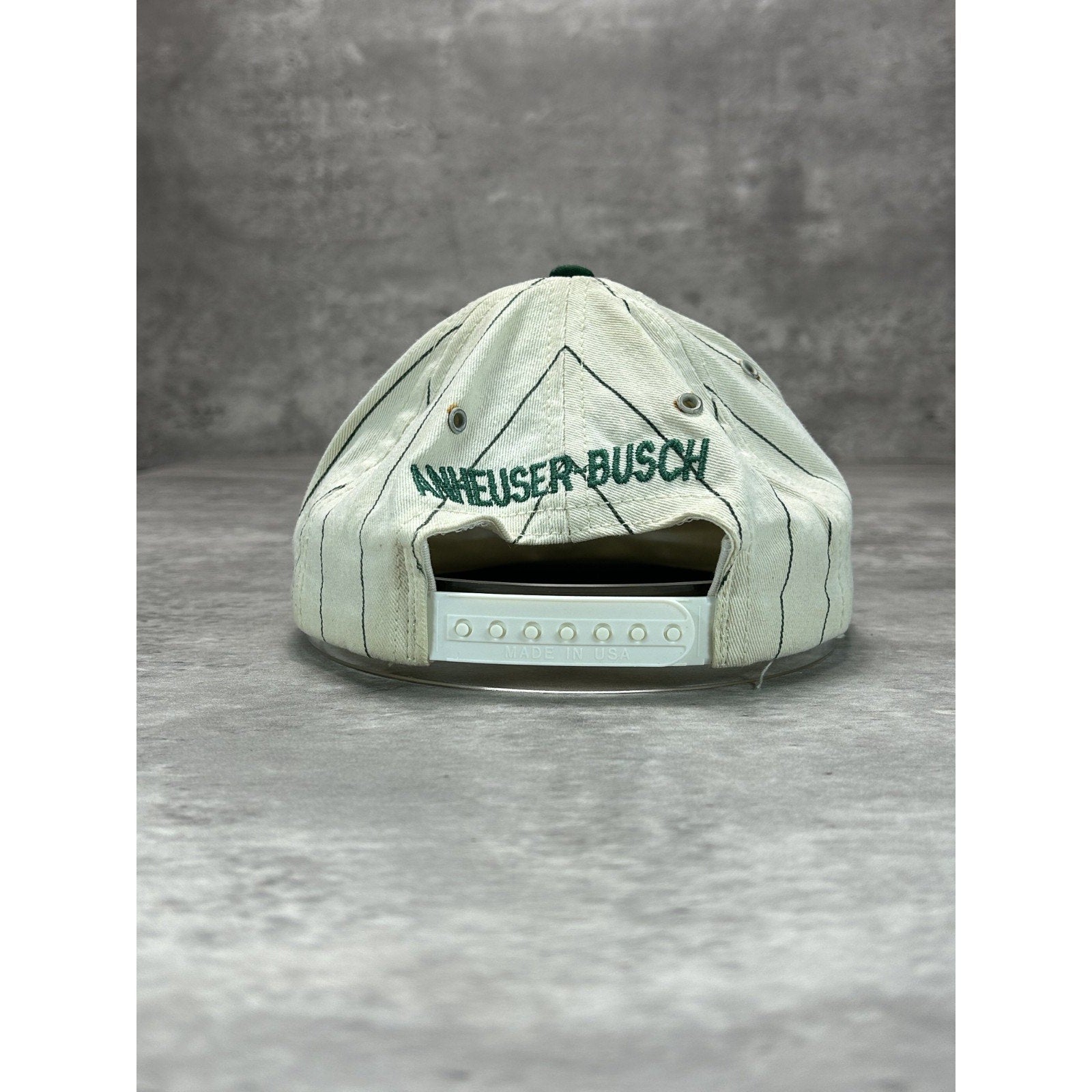 Vintage 90s Anheuser-Busch Embroidered Logo Pinstripe Snapback Hat OSFA