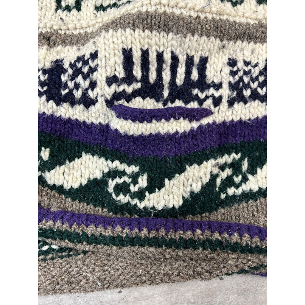 Vintage 80s/90s Rey Wear Geometric Print Cardigan Knit Sweater Size Large