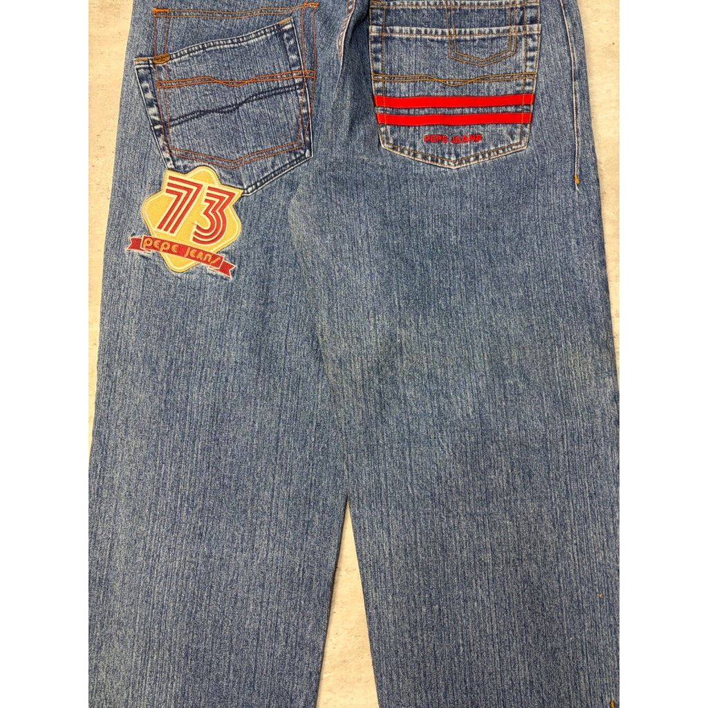 Vintage Y2K Pepe Jeans Big Football Graphic Medium Wash Denim Pants Size 38x33