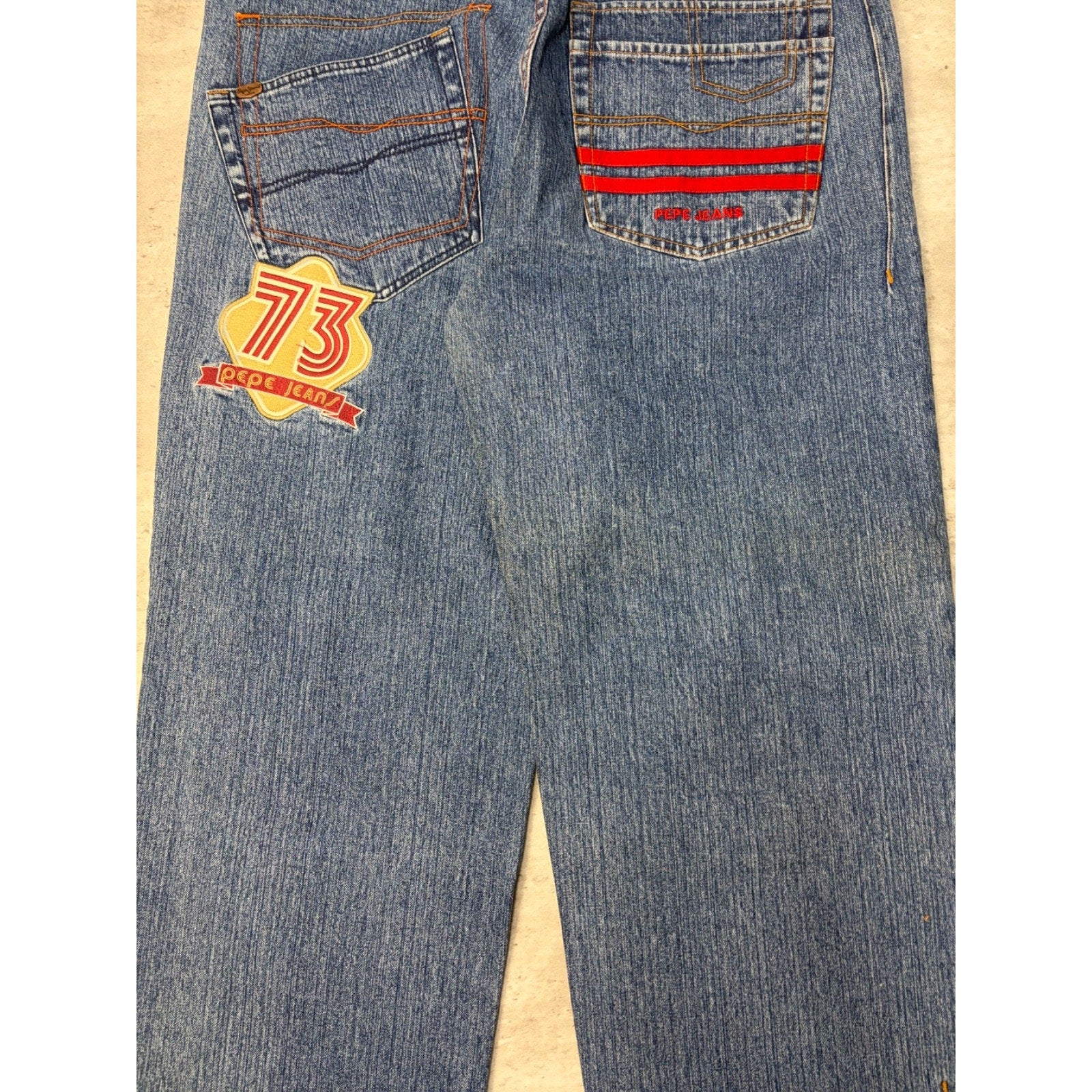 Vintage Y2K Pepe Jeans Big Football Graphic Medium Wash Denim Pants Size 38x33