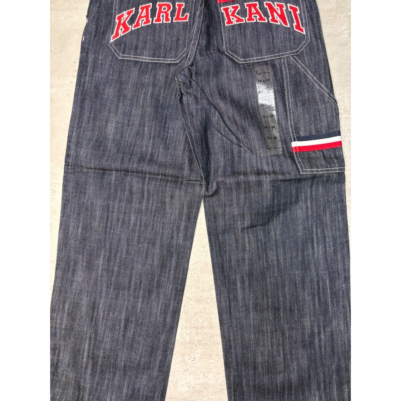 Vintage Y2K Womens Kani Embroidered Arc Spellout Dark Wash Denim Pants