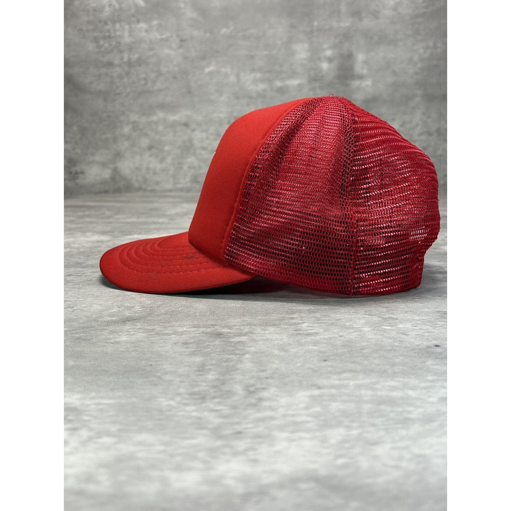 Vintage 80s Old English N Graphic Trucker Snapback Hat OSFA Red