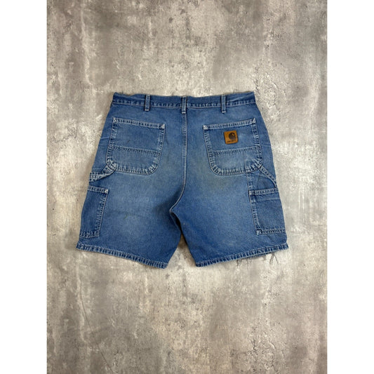 Vintage Carhartt Medium Wash Denim Workwear Carpenter Shorts Size 36 Blue