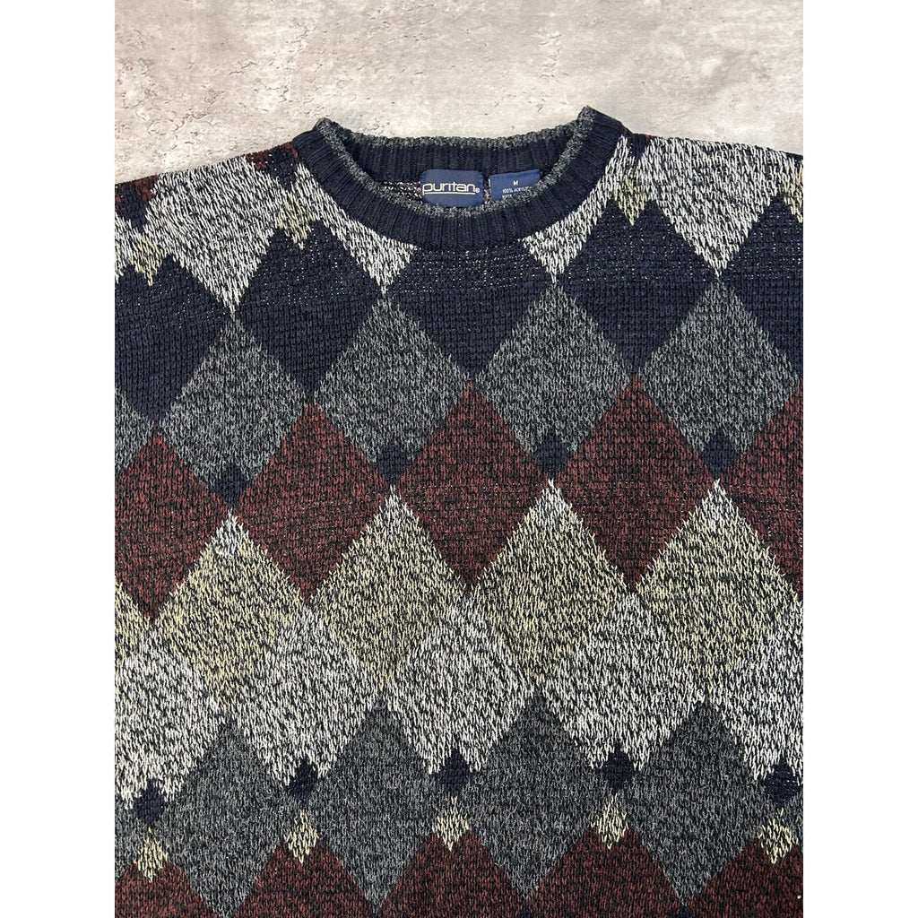 Vintage Puritan Diamond Stripe Print Pullover Knit Sweater Size Medium