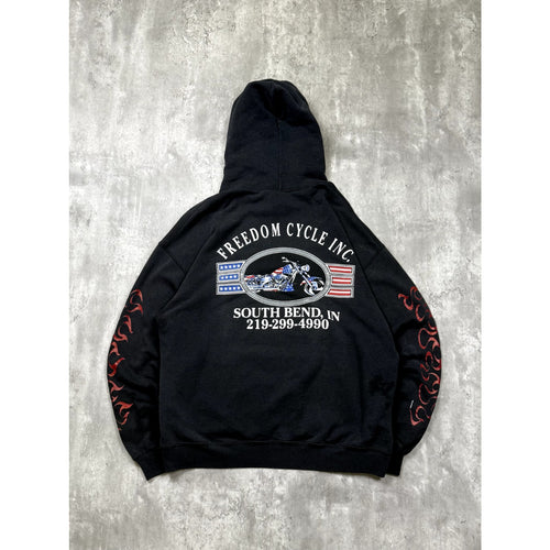 Vintage 2001 Freedom Cycle Inc Flame Graphic Hooded Sweatshirt Size XL
