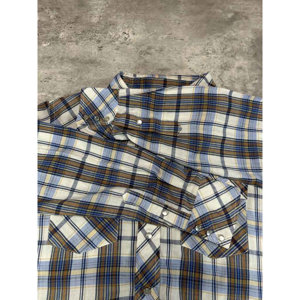 Vintage 1970s/80s JCPenny Plaid Print Reworked Cropped Button Up Shirt Sz Medium