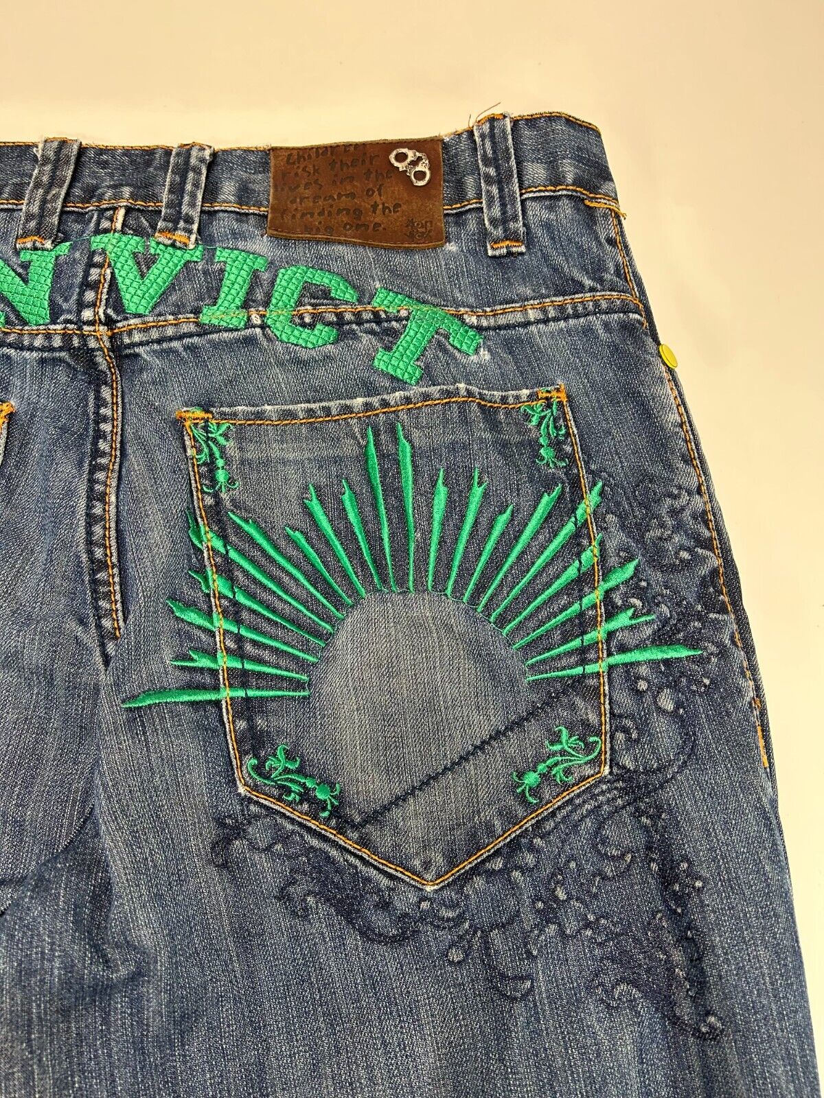 Vintage Y2K Konvict Embroidered Medium Wash Denim Pants Size 35W Blue