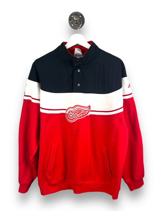 Vintage 90s Detroit Red Wings 1/4 Button NHL Apex One Sweatshirt Size Medium Red