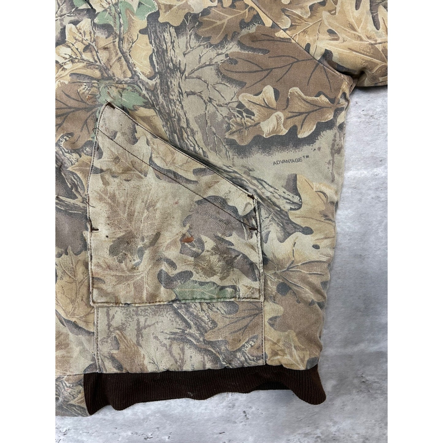 Vintage 90s Redhead Advantage Timber Camo Hooded Hunting Bomber Jacket Size 2XL