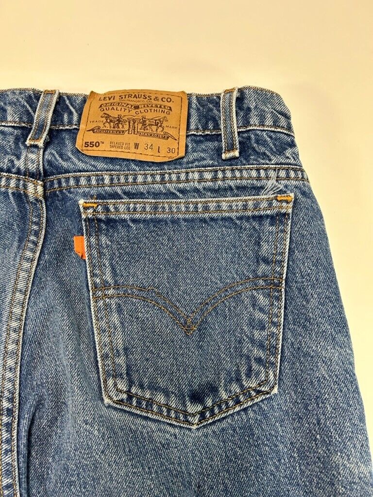 Vintage 80s/90s Levis 550 Orange Tab Medium Wash Denim Tapered Leg Pants Sz 32W