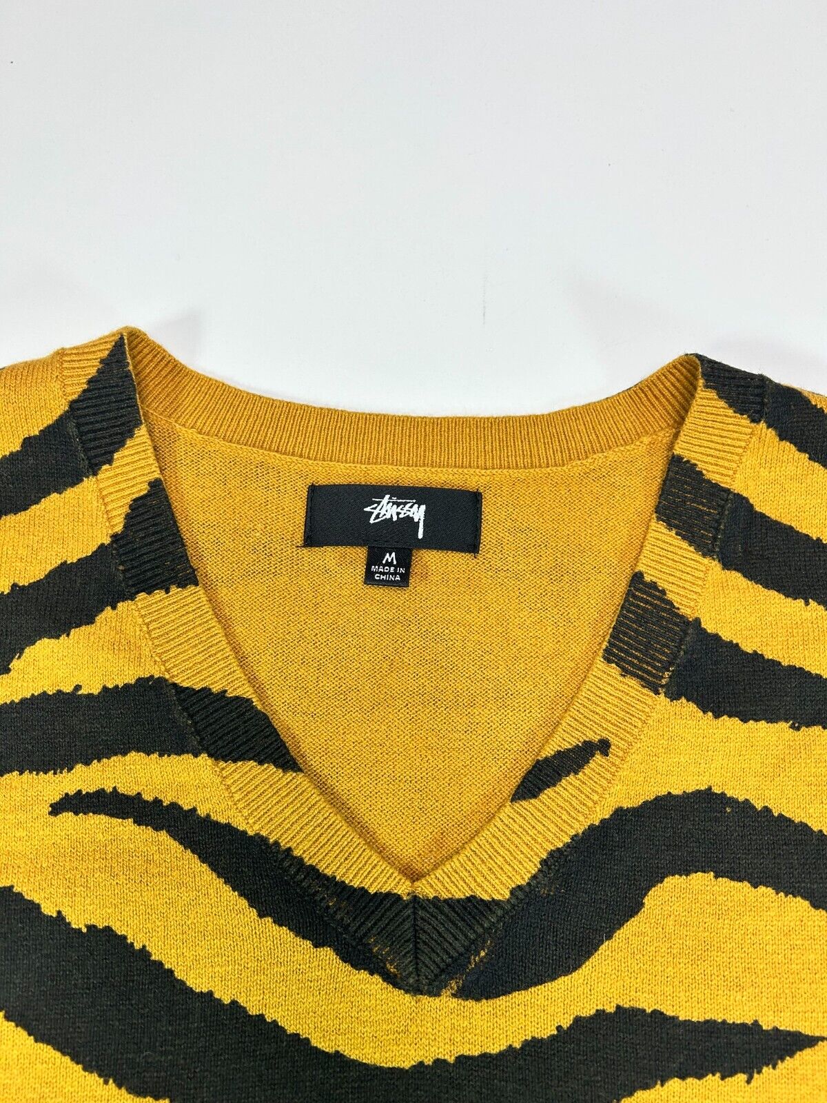 Stussy Tiger Stripe Print Ribbed Knit Sweater Vest Size Medium