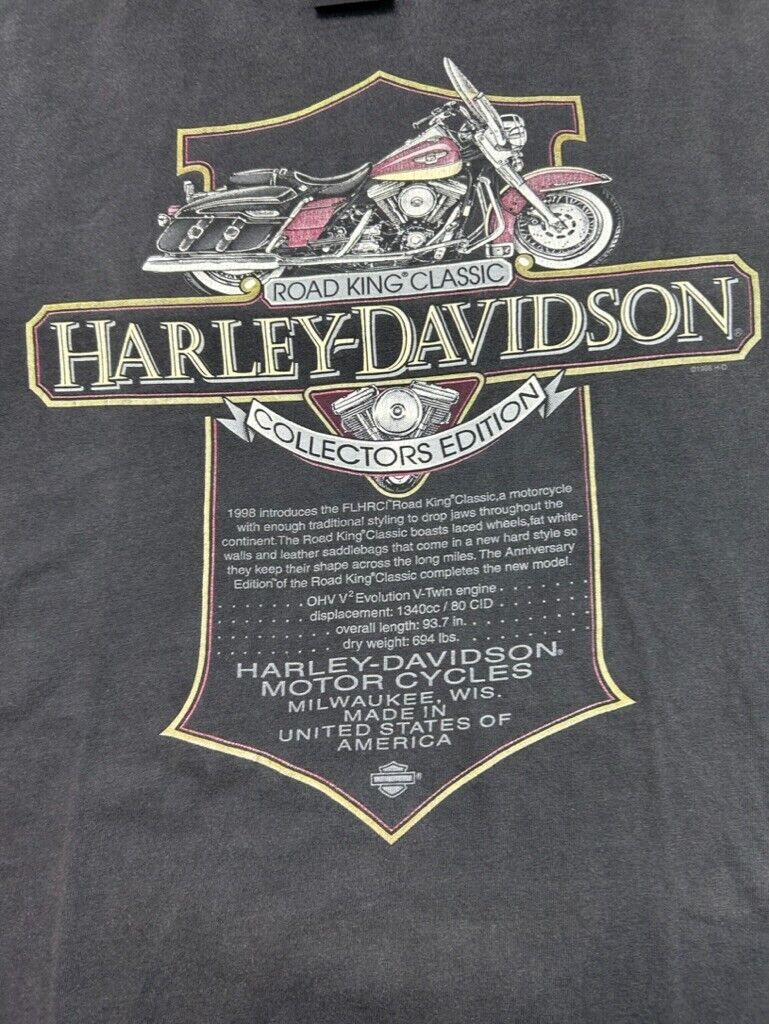 Vtg 1998 Harley Davidson Collectors Edition Motorcycle Graphic T-Shirt Sz 3XL