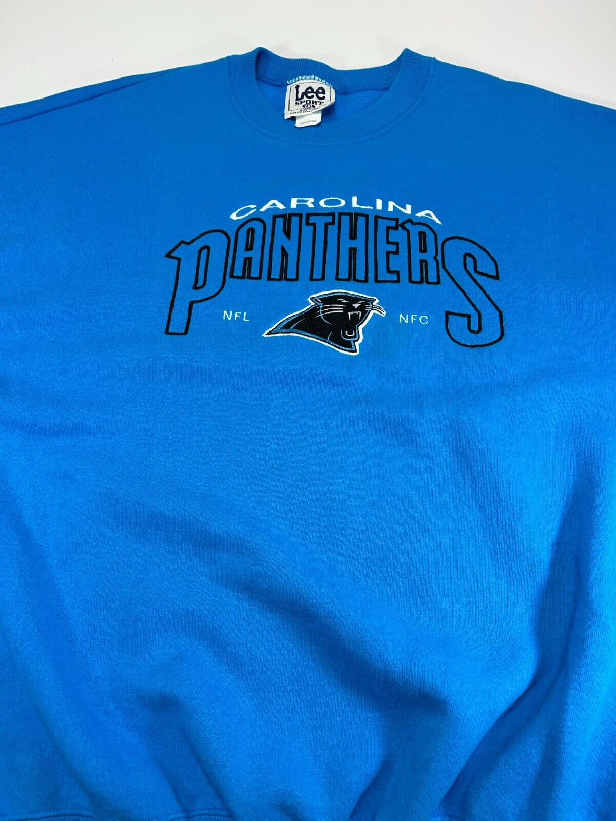 Vintage 90s Carolina Panthers NFL Embroidered Spellout Sweatshirt Size 2XL Blue